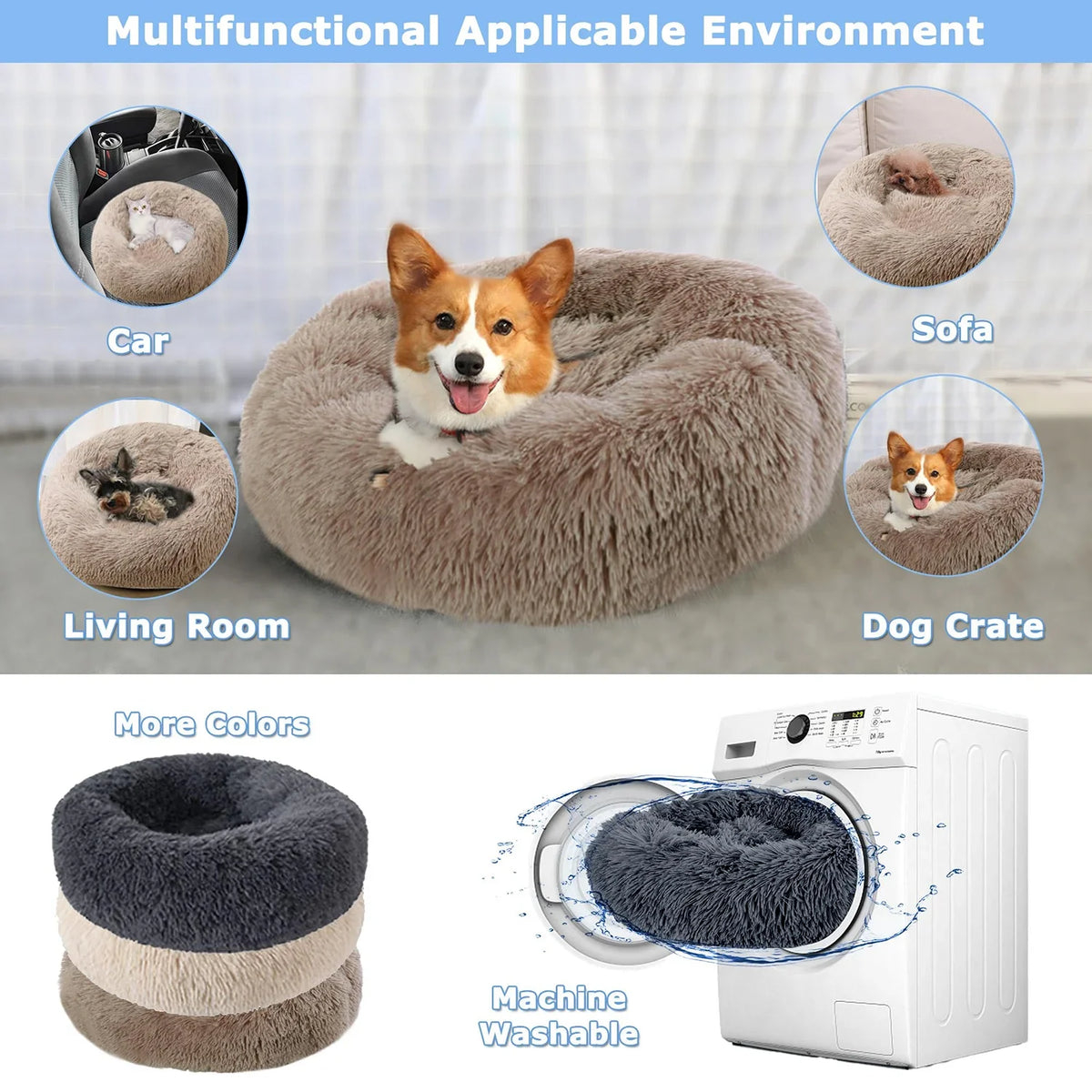 Super Soft Pet Cat Bed Plush Full Size Washable Calm Bed Donut Bed Comfortable Sleeping Artifact Suitable for Winter